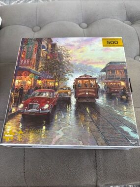 Thomas Kinkade 500-Piece Streetcar Cityscape Jigsaw Puzzle - Red & Brown Accents
